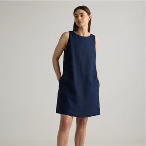 Quince 100% European Linen Mini Tank Dress in Deep Navy